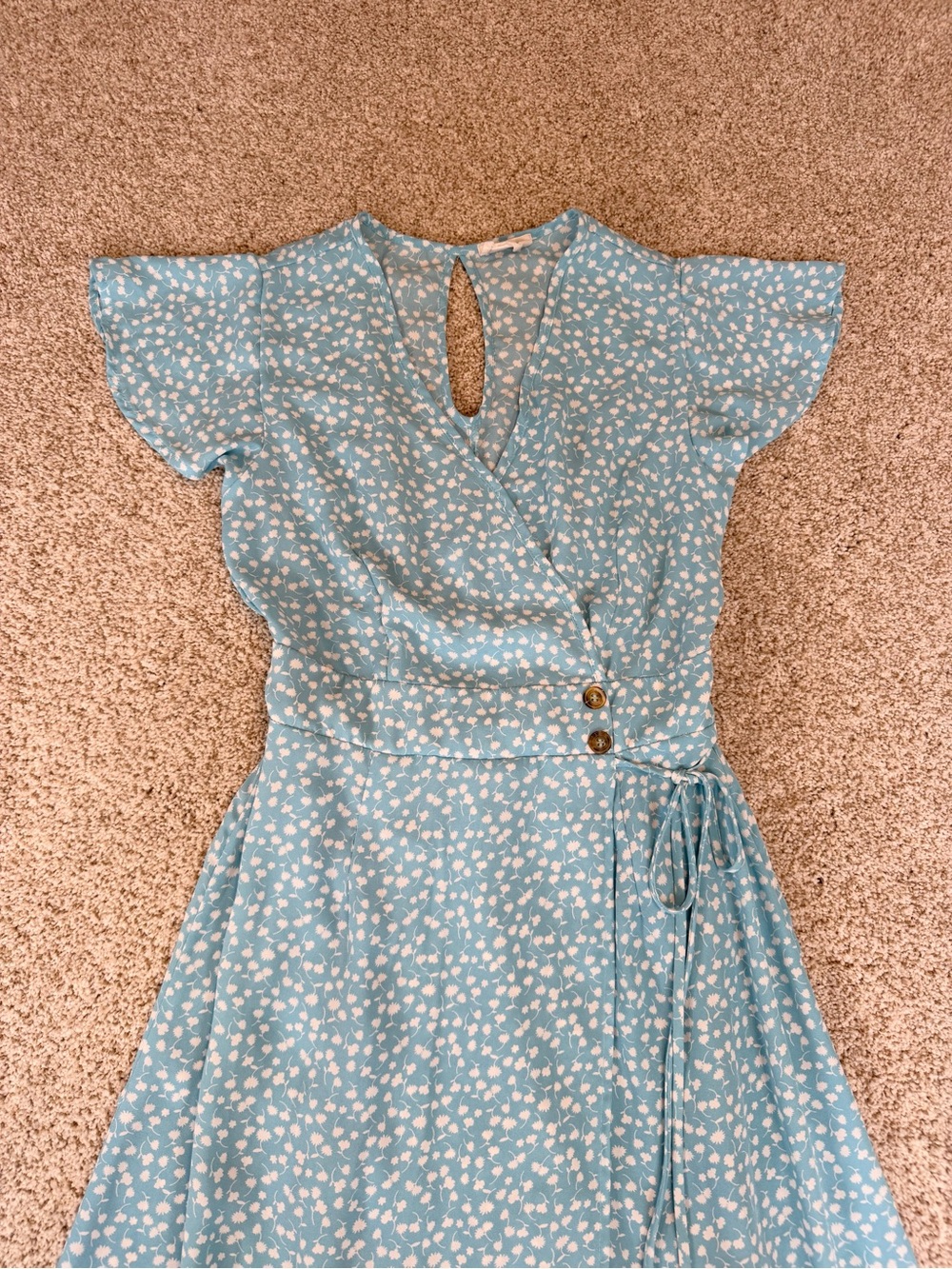 Sienna Sky Blue Floral Wrap Short Flutter Sleeve Maxi Dress Small Cottagecore - Picture 4 of 10